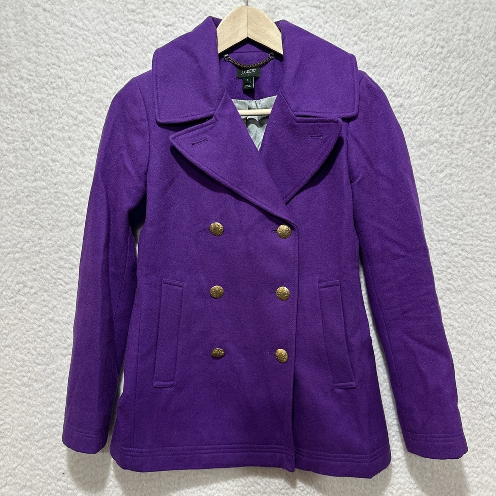 J.Crew Majesty Stadium Cloth Nello Gori Wool Double Breasted Peacoat Purple Sz 0